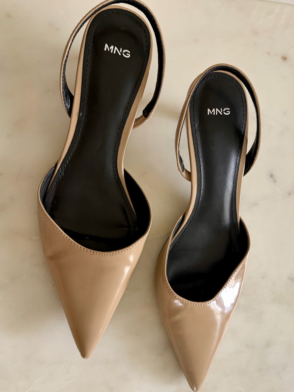 Mango Beige Patent Slingback Pumps